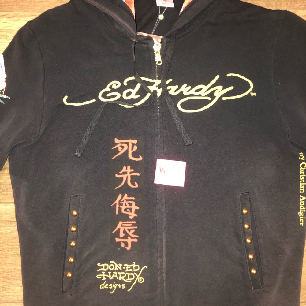 Ed Hardy Black Hoodie NWT Woman’s - Picture 3 of 4